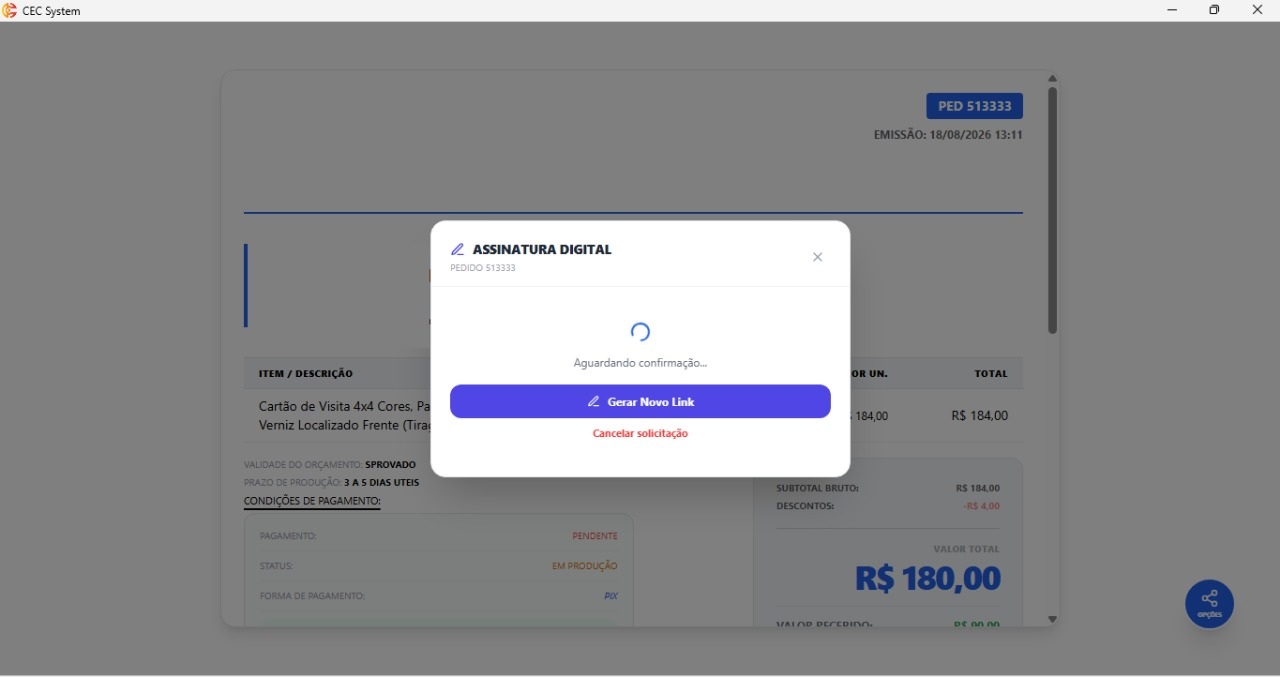 Assinatura digital de pedidos